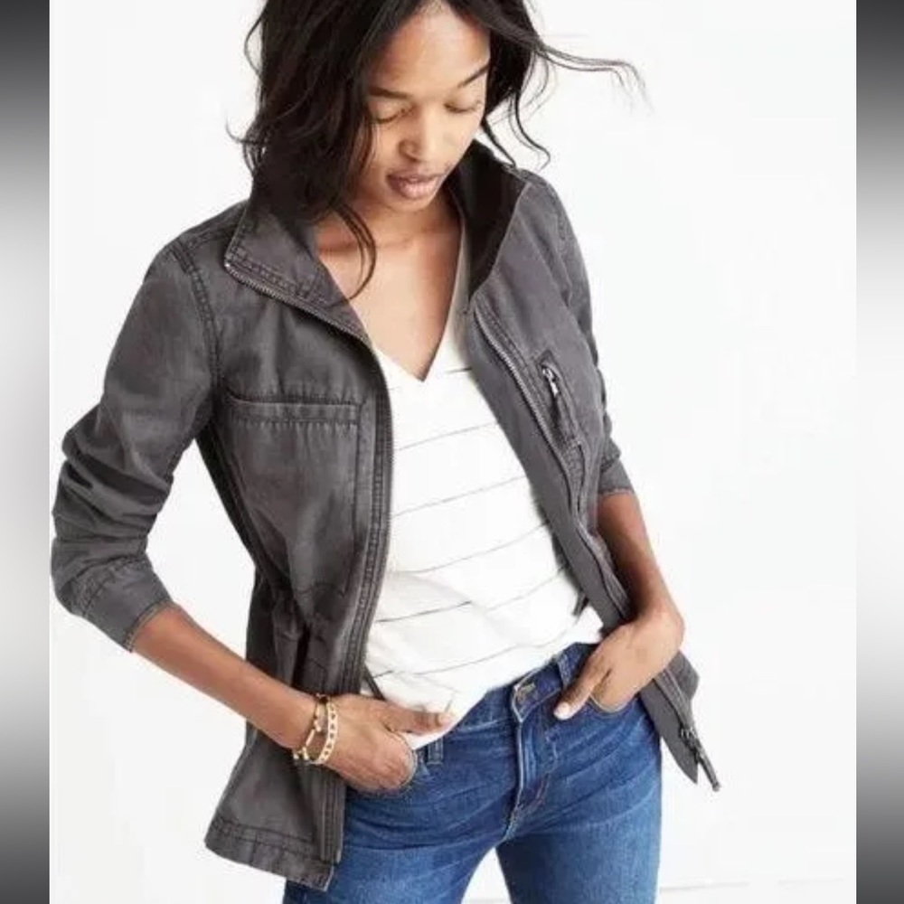 Madewell 100% Cotton Gray Fleet Adjustable Waist Utility Jacket